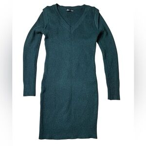 SHEIN Dark Green Ribbed Knit V-Neck Mini Dress M